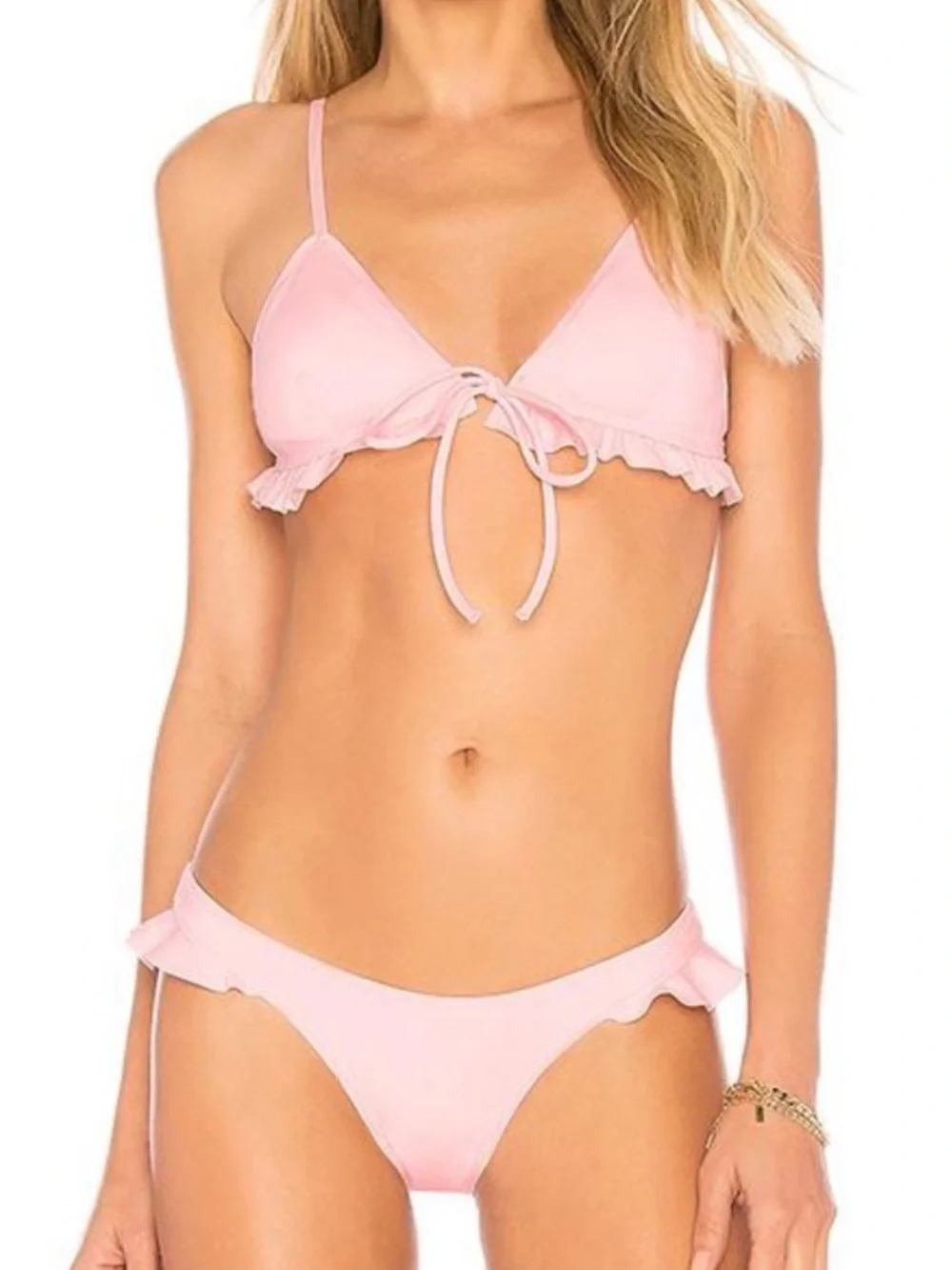 Kendall & Kylie Light Pink Ruffle Tie-Front Bikini